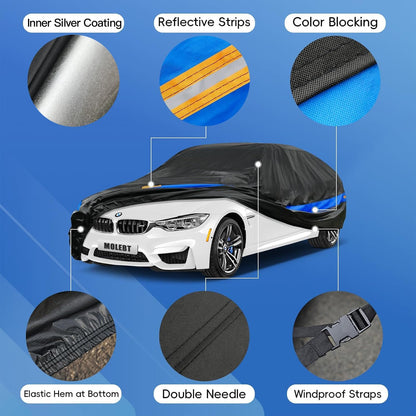 Car Cover Waterproof All Weather for Automobiles, Universal Fit Sedan Coupe Chevrolet Corvette/Camaro, Ford Mustang/Fusion, Honda Accord/Civic, KIA Optima, Hyundai Sonata, Nissan Maxima etc.