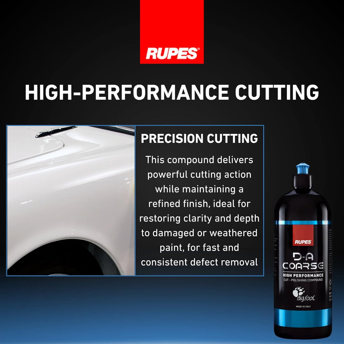 RUPES 9.DAFINE250 Pack of 1 250 ml Yellow D-A Fine High Performance Polishing Compound for Car Detailing & Removing Scratches| Removes Fine Defects | Micro-Abrasive Technology | Removes Swirl Marks