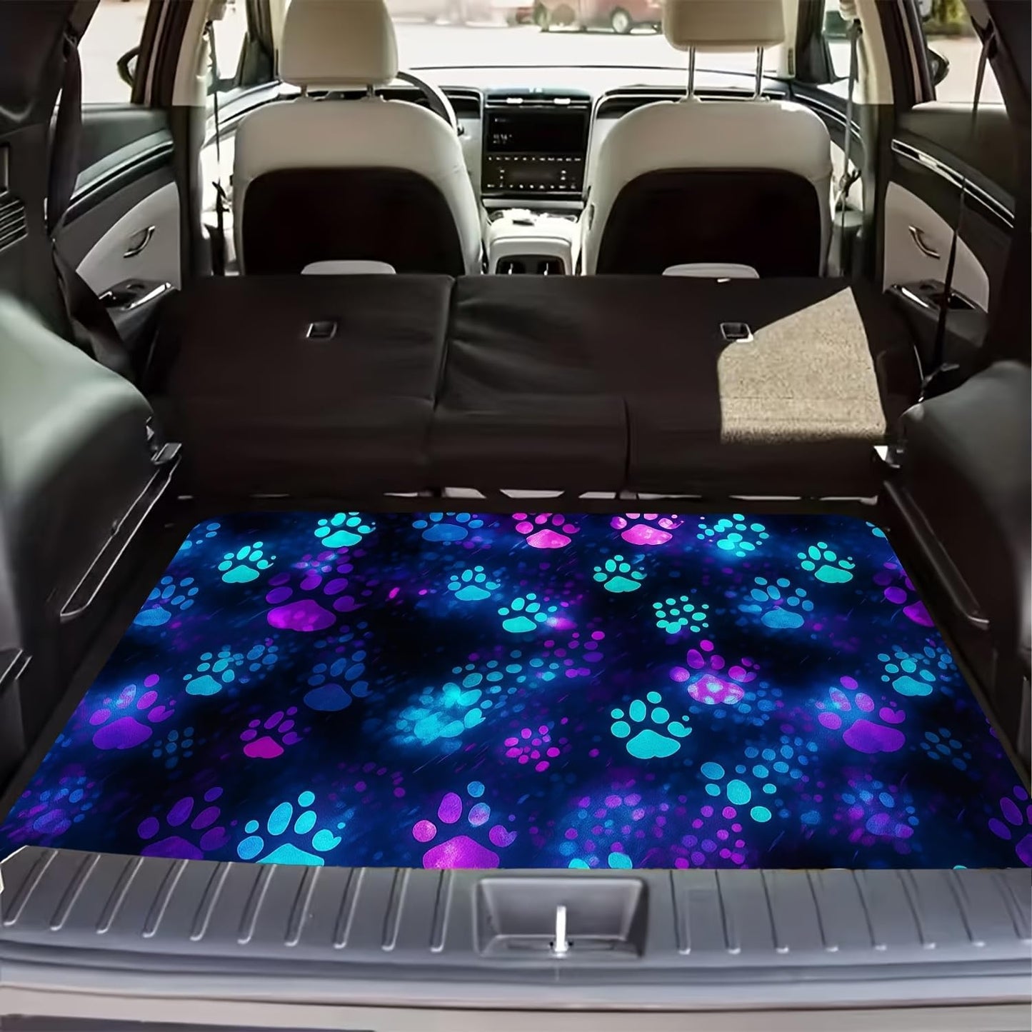 Universal Car Trunk Mat 29" x 39",Purple Colorful Flowers All Weather Trunk Protection Cargo Liner, Durable Cargo Mat Rear Trunk Liner,Stylish Vehicle Interior Accessories Suitable for Most Car Models