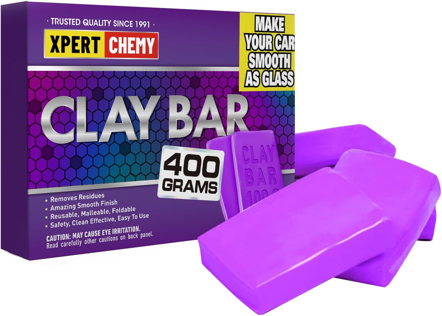 XPERTCHEMY Car Clay Bar 4 Pack 400g(4x100g), Auto Detailing Premium Grade No Scratch Magic Clay Bars Cleaner Kit with Washing and Adsorption Capacity for Car Auto SUV, RV, Truck, Purple