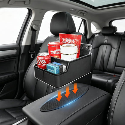 Car Storage Organizer Between Seats,Center Console Armrest Storage Box Back Seat Organizer with Small Compartment Car Interior Storage Box,Cup Holder Tray with Non-slip Mat(Black)