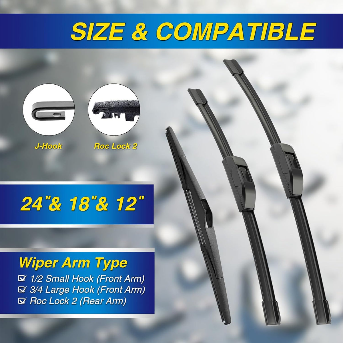 5 PLUS® Silicone Windshield Wipers Replacement for 2019-2024 Toyota RAV4/ 2006-2015 Mazda 5 Wiper Blades(Set of 3), Windshield Wiper Blades For My Car-26"/16"/12" - Colors B