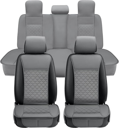 Elantrip 2PCs Front Car Seat Covers Leather Water Proof Seat Protector Universal fit for Most Cars SUVs and Trucks Black