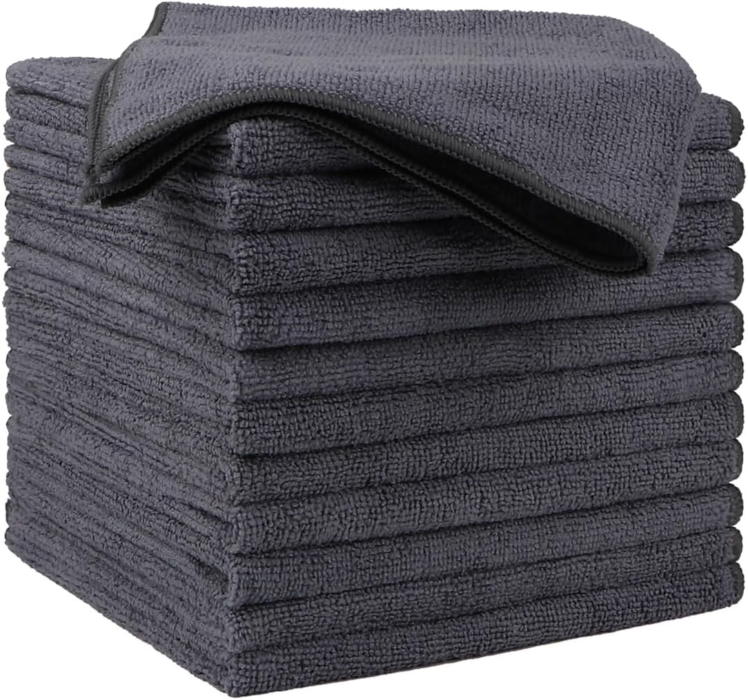 HOMEXCEL Microfiber Cleaning Cloth 12 Pack, 12.5 x 12.5 inch Microfiber Towels for Cars, Ultra Absorbent Washing Cloth, Lint Free Streak Free Cleaning Rags for Car, Kitchen, and Window (Grey)