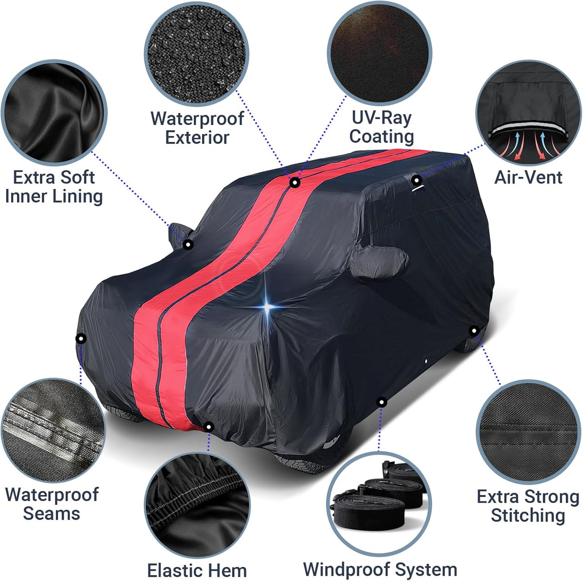iCarCover 15-Layer Car Cover Waterproof All Weather | Premium Quality Car Covers for Automobiles, UV Protection, El Camino, Impala, Bel Air, Monte Carlo, Galaxie, Charger, Size C21 (See Size Chart) - Colors A