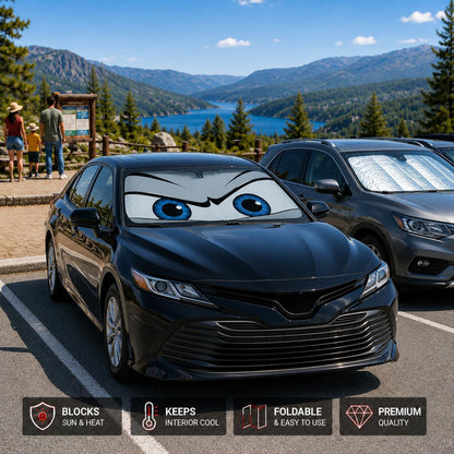 Car Windshield Sun Shade, Funny Cartoon Eyes Sun Visor for Car Windshield Universal Fits Sedan Compact Car Hatchback SUV, UV Heat Protection - 59 x 27.5
