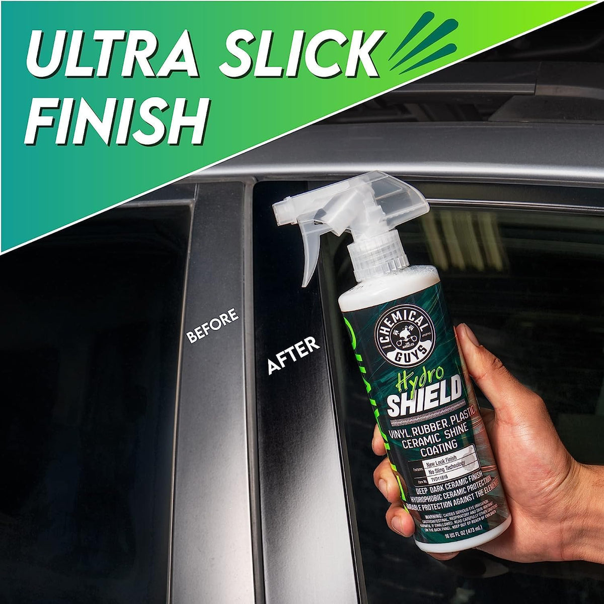 Chemical Guys HydroShield Vinyl, Rubber & Plastic Ceramic Shine Coating - Plastic Restorer for Interior & Exterior Trim, Tires & Trim - Restores Shine, Safe for Cars, Trucks & RVs, 16 fl oz