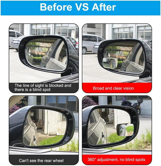 360-Degree Adjustable Frameless Blind Spot Mirror, HD Glass Convex Lens Reversing Auxiliary Mirror 2pcs (Rectangle)