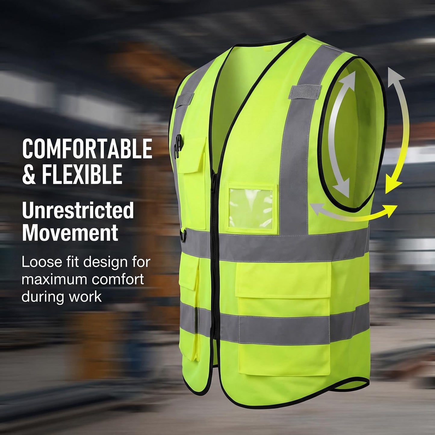 Reflective Safety Vest for Women Men High Visibility Security With Pocket Zipper Front Meet ANSI/ISEA Standard