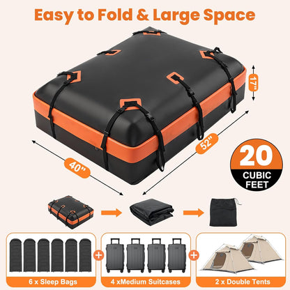 20 Cubic Feet Heavy Duty Waterproof Car Rooftop Cargo Carrier Bag | for All Vehicles with/without Rack, Includes Anti-Slip Mat, Reinforced Straps, Door Hooks, Storage & Luggage Lock