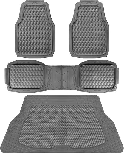 CAR PASS Heavy Duty Rubber Car Mats, Deep Dish All-Weather Floor Mat for Car Full Set Durable Anti-Slip 3D Rhombus Waterproof Trim to Fit Liner Universal Fit Automotive,Sedan,SUV,Truck, 3 Piece Black