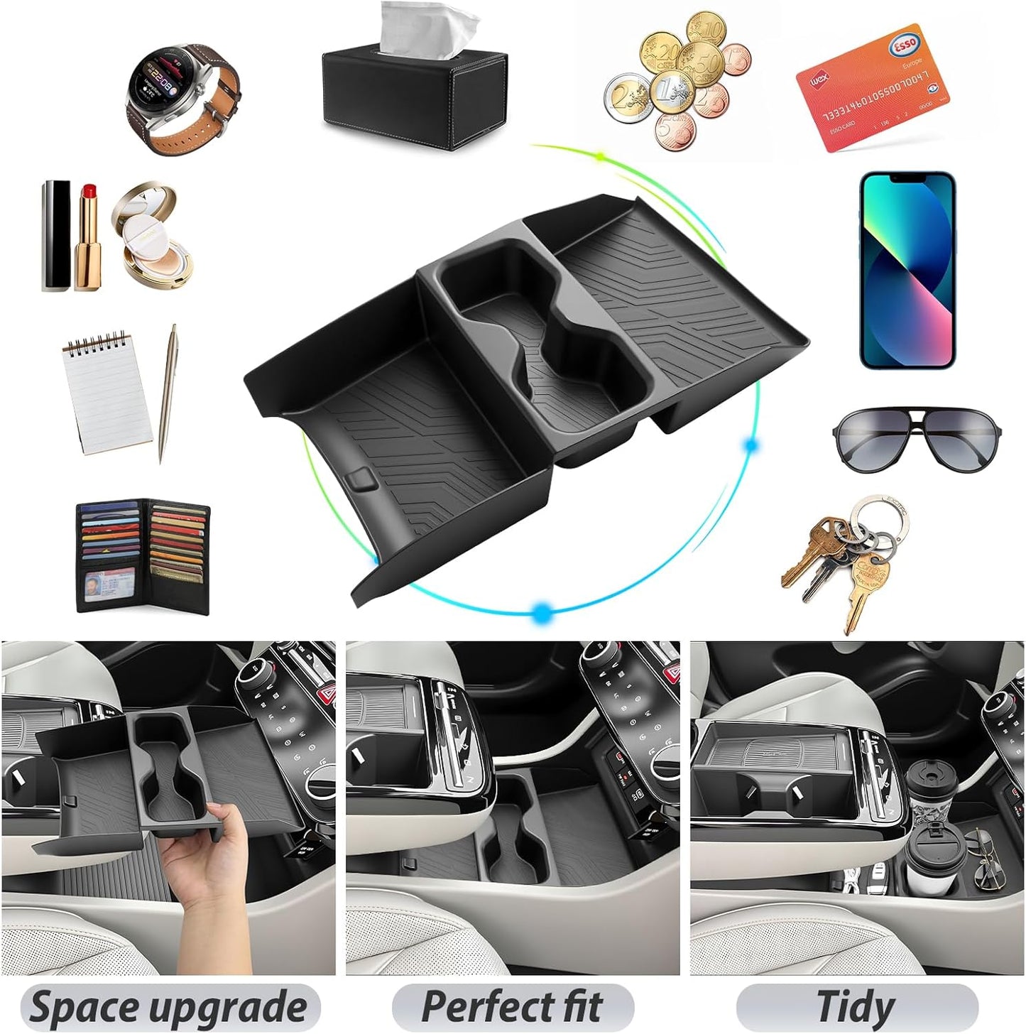SKTU 2-Pack 2023 2024 2025 2026 Lexu s RX350 Center Console Organizer for 2023-2026 Lexu s RX350/RX450h/RX500h Console Tray 2023 2024 2025 2026 RX350 Accessories with Sunglasses Holder [Double Layers]