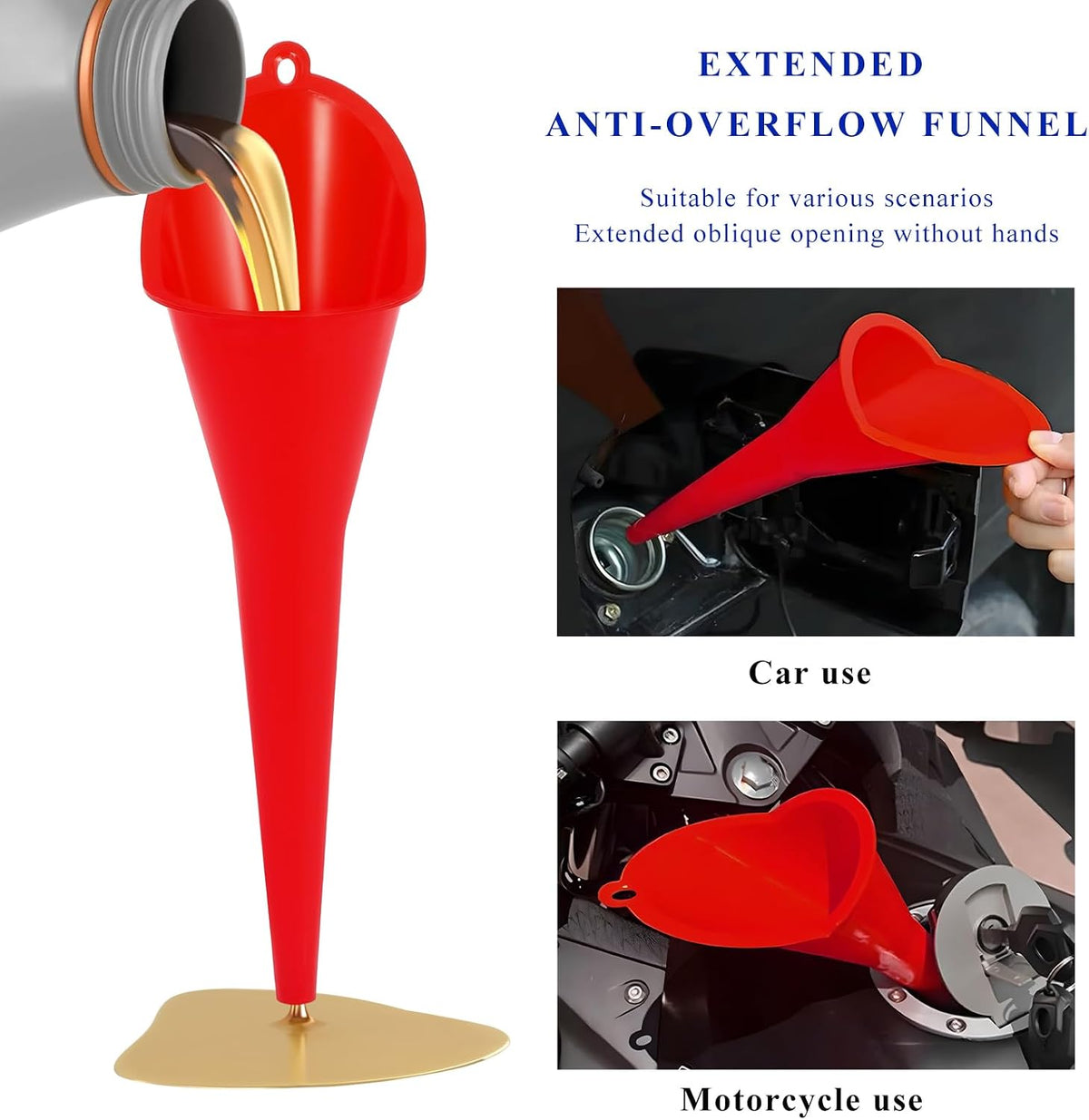 2PCS Oil Funnel, Flexible Multi-Function Automotive Oil Funnel, Spill-Proof Plastic Long Neck Engine Funnels Set for Gas Lubricants Water Diesel Fuel Kerosene, Car Accessories (Blue)