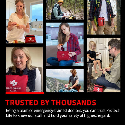 Protect Life Doctor Developed Mini First Aid Kit, 100 Piece Waterproof Emergency Kit for Car, Boat, Camping & Travel, Includes Emergency Blanket, Tourniquet & First Aid Guide