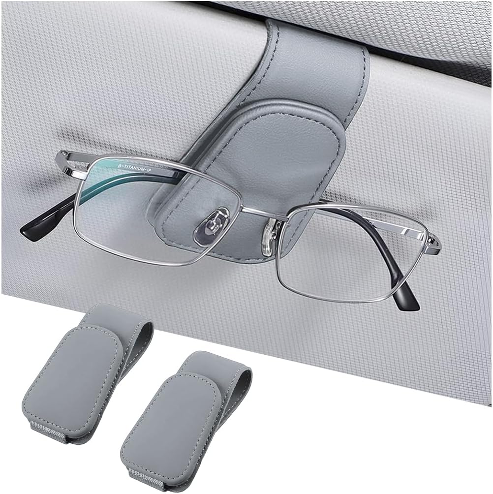 AICEL Sunglasses Holders for Car Sun Visor, Leather Eyeglasses Hanger Mounter, Magnetic Glasses Holder and Ticket Card Clip, Auto Interior Accessories Universal for SUV Pickup Truck