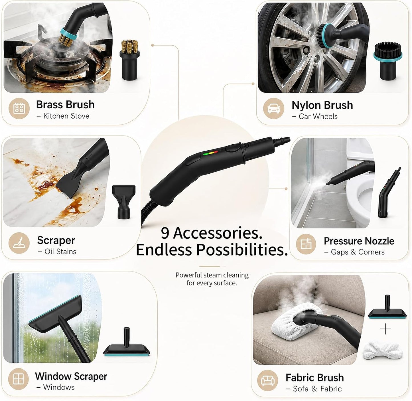 Steam Cleaner, 3 Level Adjustable Pressurized Steam Cleaner for Home, 15s Heat-Up Handheld Steamer for Cleaning, 1.9 Qt Tank Portable Steam Cleaner for Car, Home, Tile, Grout, Rose Gold
