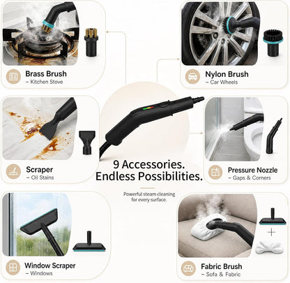Steam Cleaner, 3 Level Adjustable Pressurized Steam Cleaner for Home, 15s Heat-Up Handheld Steamer for Cleaning, 1.9 Qt Tank Portable Steam Cleaner for Car, Home, Tile, Grout, Rose Gold