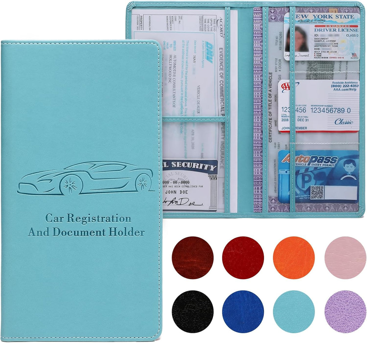 Car Registration and Insurance Card Holder for Women Men, Orange Glove Box Paperwork Organizer with Magnetic Buckle for Easy Access and Protect Documents and Various Cards in Vehicle