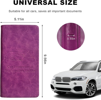 Car Registration and Insurance Holder, Leather Auto Glove Box Document Organizer with Magnetic Closure, Car Essential Paperwork Wallet Case Interior Accessories for Women Men (Leopard Print)