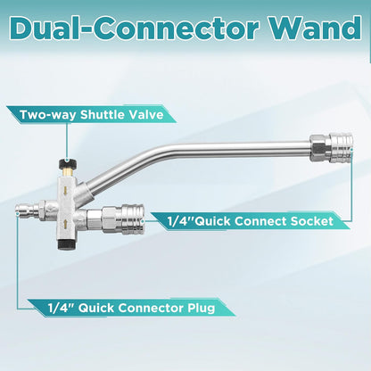 PWACCS Pressure Washer Foam Gun with Dual Connector Accessory, Short Power Washer Gun Foam Cannon and Double Tip Attachment Car Wash Kit, 1/4" Quick Connector, M22 Male Inlet, 4000 PSI, 1.5 Liter