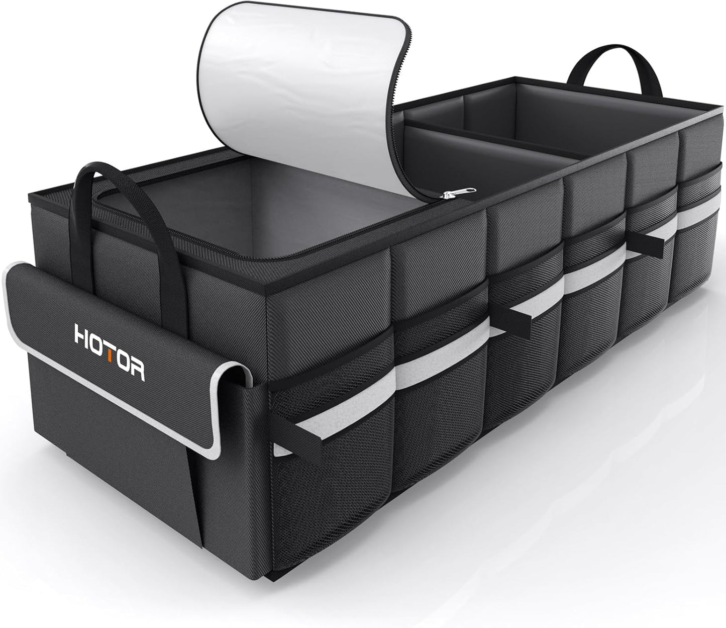 HOTOR Trunk Organizer - Car Organizer with Built-In Leakproof Car Cooler, Collapsible Trunk Organizer with Cooler for Car, SUV, Sedan, with Base Panel (3 Compartments, Black),31.9"×12.6"×10.6"