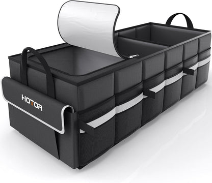 HOTOR Trunk Organizer - Car Organizer with Built-In Leakproof Car Cooler, Collapsible Trunk Organizer with Cooler for Car, SUV, Sedan, with Base Panel (3 Compartments, Black),31.9"×12.6"×10.6"