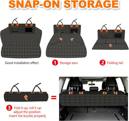 IJVAE SUV Cargo Liner for Dogs, Waterproof Dog Trunk Cover with Bumper Flap Protector, Pet Cargo Mat for SUVs Sedans Vans, Non-Slip Scratchproof Dog Seat Cover，Large Size Universal Fit, Black