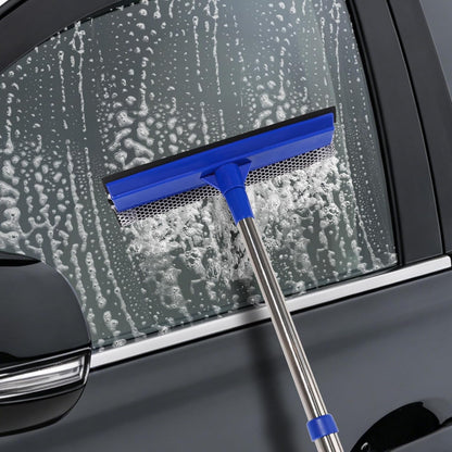 2-in-1 Car Windshield Squeegee and Sponge Scrubber for Cleaning and Washing, Rubber Blade Cleaner with Handle, Retractable car Wipers Suitable for All Vehicles, Blue