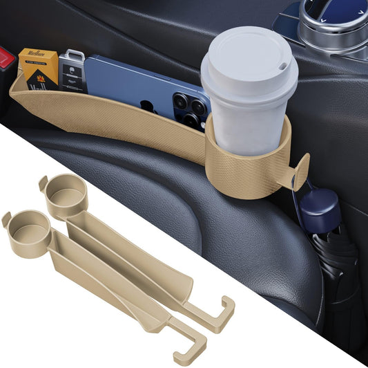 Car Seat Gap Plug with Storage Slot, Auto Gap Filler Organizer with Cup Holder, Universal Carseat Side Gap Filler Strip 2 Pack Between Front Seats & Console, Anti-Drop Pad with Seatbelt Holes, Black