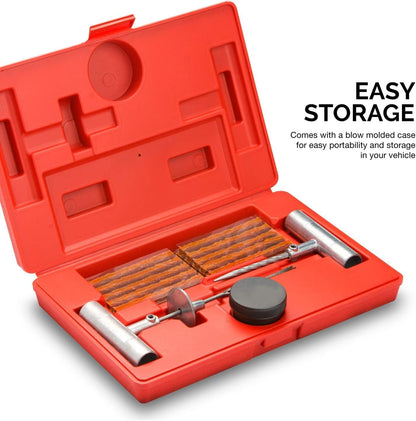 Tooluxe 50002L -35 Piece Tire Repair Universal Heavy Duty Tire Repair Kit with Plugs, Fix A Flat Tire Repair Kit, Ideal for Tires on Cars, Trucks, Motorcycles, ATV Roadside Emergency, Tire Plug Kit