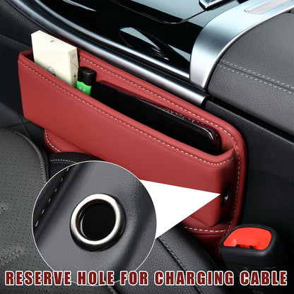 Ziciner Car Seat Gap Organizer, Premium Leather Auto Seat Storage Box, Vehicle Adjustable Front Seat Gap Filler, Car Seat Side Pocket Organizer for Phones, Glasses, Keys, Money, Cards (Black)