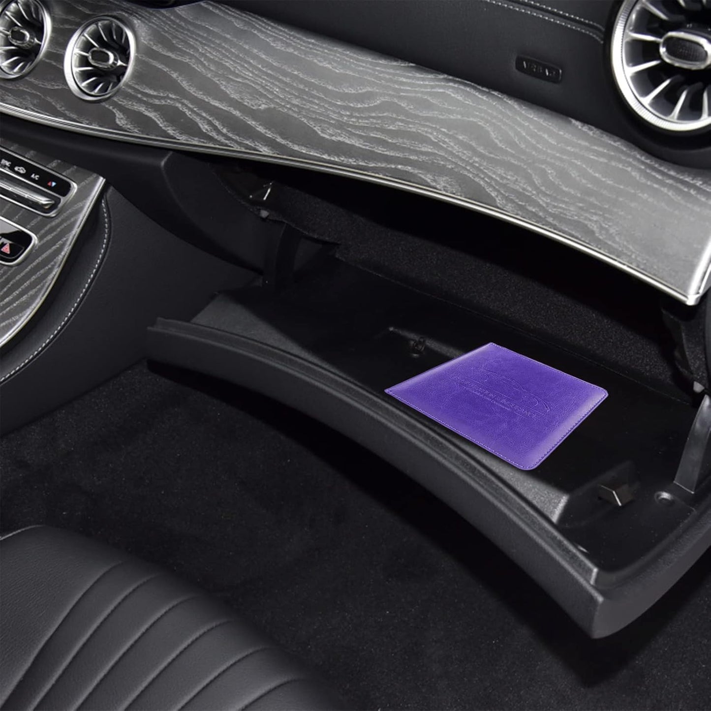 LumiMokki Car Registration and Insurance Holder, Leather Registration and Insurance Card Holder, Vehicle Glove Box Organizer - For Documents, Cards, License (Black)