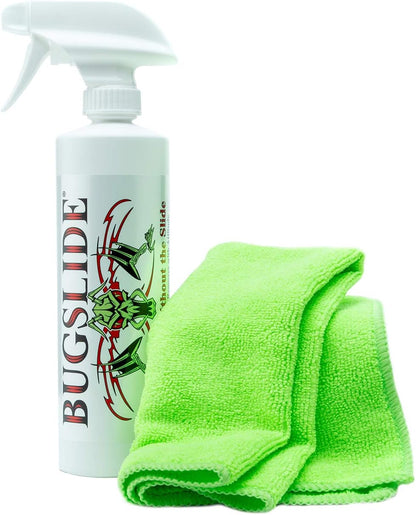 BugSlide 16 Oz Shop Kit Cleaner and Polisher with Microfiber Towel, Spray and Wipe Car Cleaner, Waterless Detailer for Removing Bugs Without Scratching, Shining and Degreasing All Surfaces