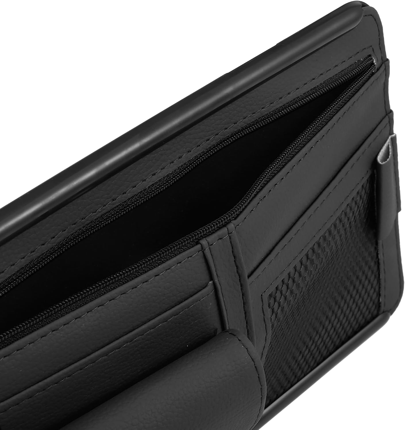 X AUTOHAUX Black Universal Car Sun Visor Organizer Sunglasses Case Storage Pocket Hook and Loop Tape ABS PU Leather for SUV RV Truck