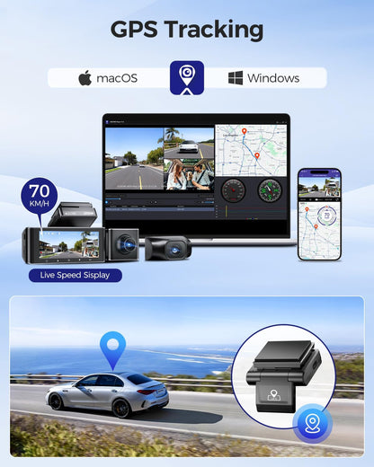 AZDOME M550 Max 4K 3 Channel Dash Cam, Dual STARVIS 2 Sensors, 4K+2.5K+1080P Front and Rear Inside Triple Car Camera, Built-in WiFi GPS, 64GB Card Included, IR Night Vision, Ride Share Accessories