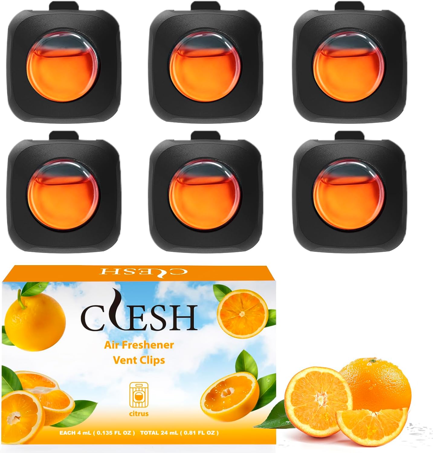 Car Air Fresheners, 6 Pack, Citrus, Car Fresheners Vent Clips, Long Lasting Air Freshener, Car Refresher for Men Women