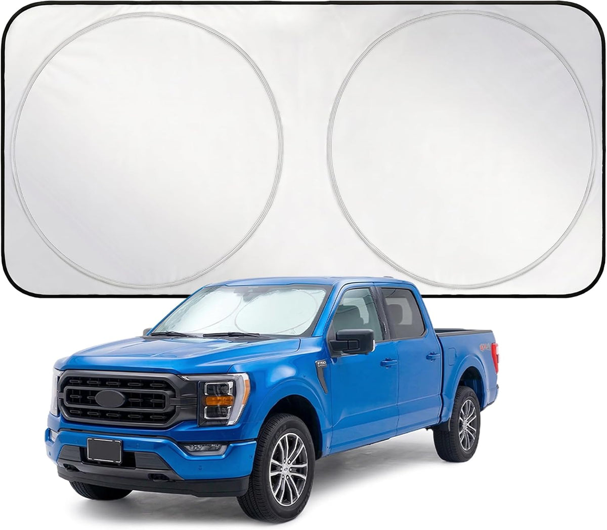 EzyShade Windshield Sun Shade with Shield-X Reflective Technology. See Size-Chart with Your Vehicle. Foldable 2-Piece Car Sunshades Reflect UV Sun and Heat and Protect Your Car. Standard (Medium) Size
