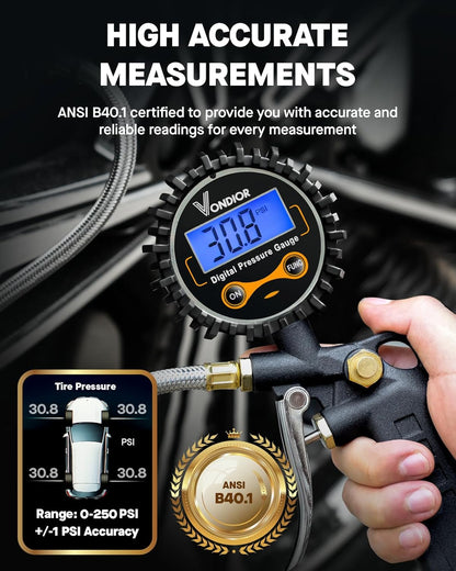 Tire Pressure Gauge - (0-60 PSI) Heavy Duty, Certified ANSI Accurate with Large 2 Inch Easy to Read Glow Dial, Low - High Air Pressure Gauge. Tire Gauge for Car and Trucks Tires by Vondior