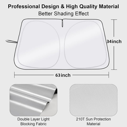 Windshield Sun Shade - Car Sun Shade Windshield, Reflector Sunshade Offers Ultimate Protection for Car Interior, Foldable Front Window Fit for Hatchback, Truck, SUV, MPV