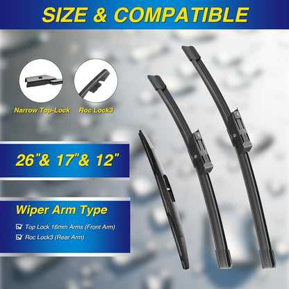 5 PLUS® Silicone Windshield Wipers Replacement for 2007-2014 Ford edge, 2007-2015 Lincoln MKX Wiper Blades(Set of 3),Automotive Replacement Windshield Wiper Blades For My Car-26"/20"/14" - Colors A