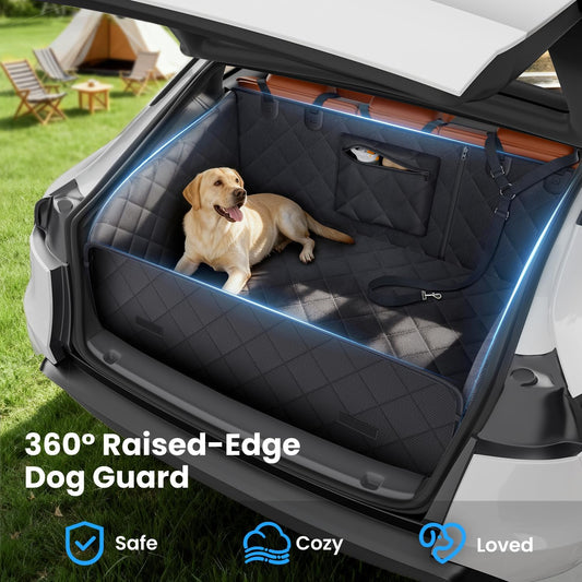 REEVAA SUV Cargo Liner for Dogs, Full Coverage Non-Slip Cargo Cover with Cushioned Sides to Protect Your Dog, Waterproof & Durable, Machine Washable Trunk Protector Mat (M, Black)