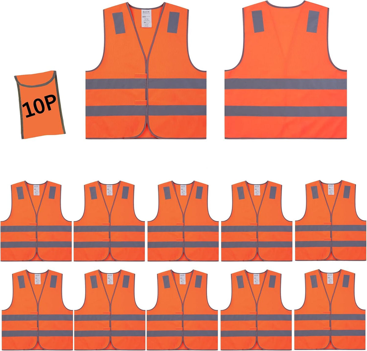 Safety Vests 10 Pack - Yellow Reflective High Visibility Construction ANSI Class 2 Work Vest for Men,Woman,Hi Vis Vest Mesh and Neon Silver Strip