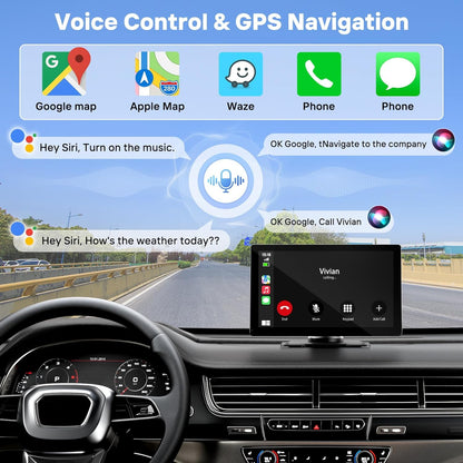 9" Wireless Apple Carplay Screen for Car, Portable Touchscreen Apple Carplay & Android Auto with OTA Update, Backup Camera,FM, Voice Control/GPS Navigation/Mirror Link/BT