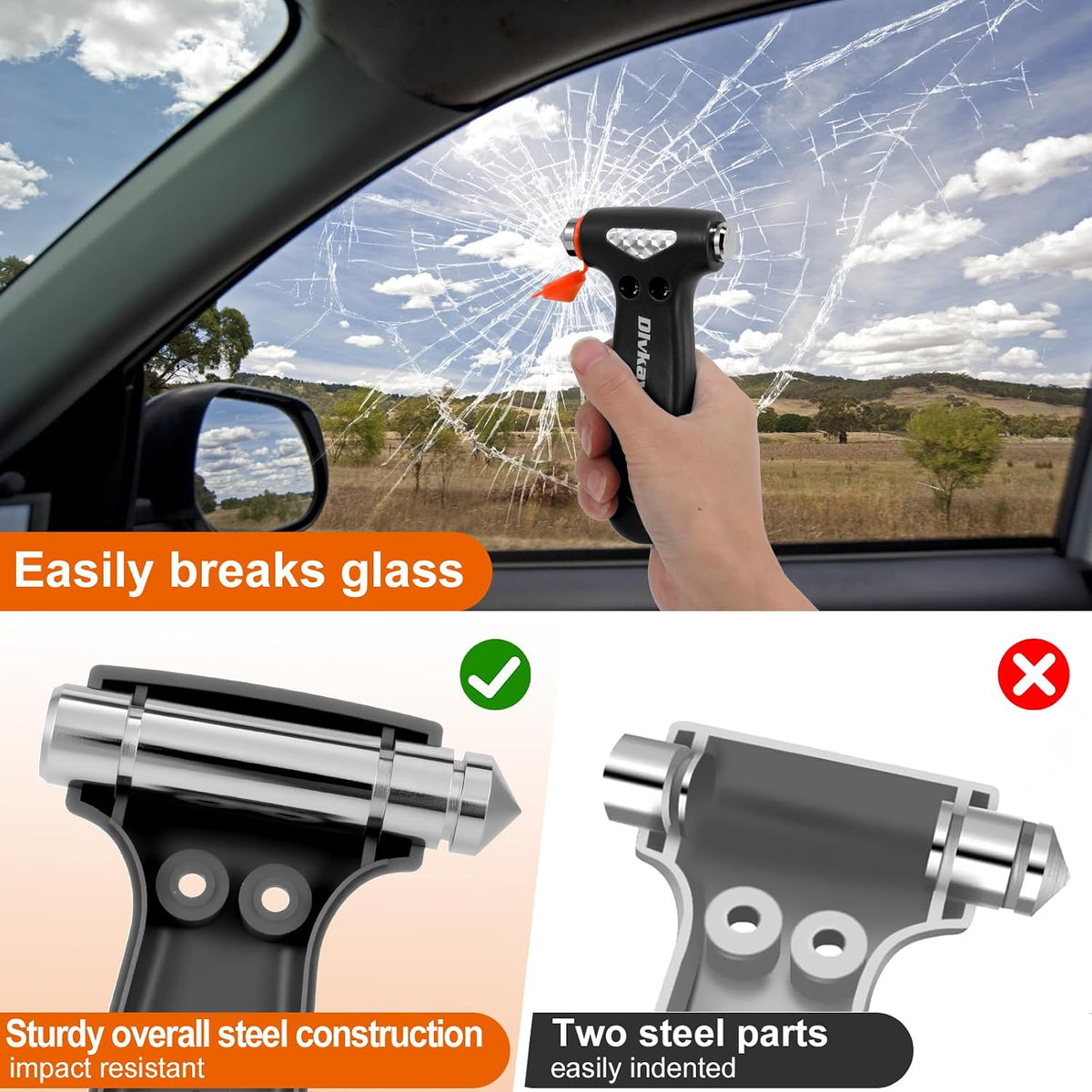 Window Breaker, 3-in-1 Emergency Escape Tool with Car Safety Hammer and Seat Belt Cutter, Safety Emergency Car Escape Tool, Road Trip Essential and Must Haves