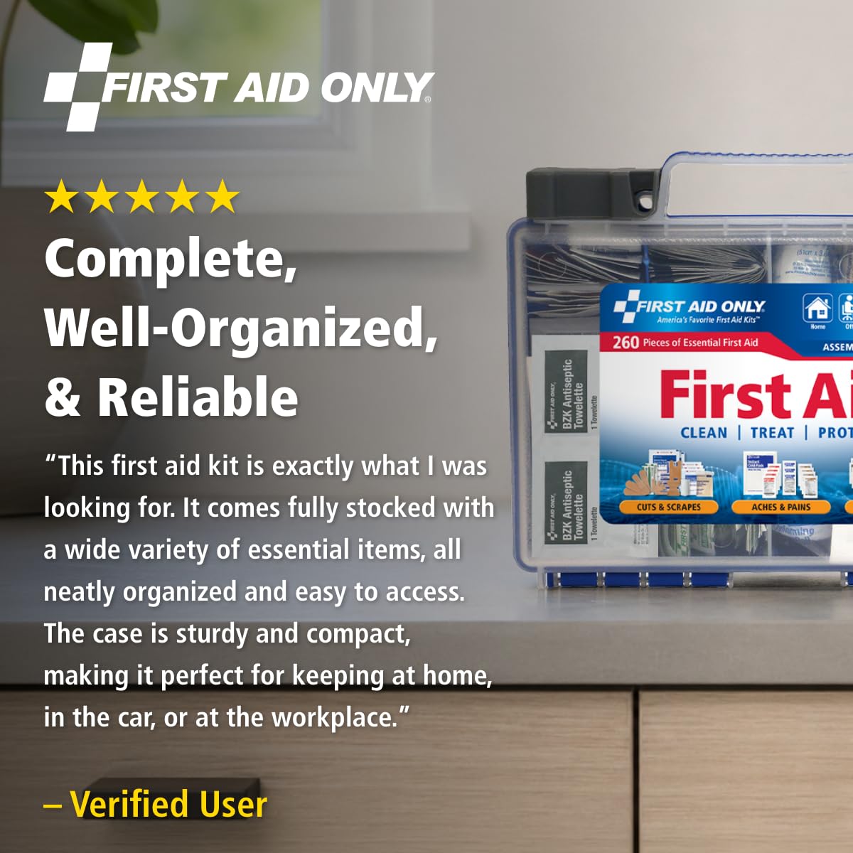 First Aid Only 91248 OSHA-Compliant First Aid Kit, All-Purpose 50-Person Emergency First Aid Kit for Business, Worksite, Home, and Car, 260 Pieces