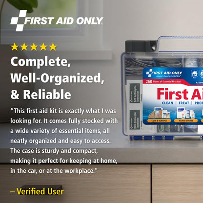 First Aid Only 91248 OSHA-Compliant First Aid Kit, All-Purpose 50-Person Emergency First Aid Kit for Business, Worksite, Home, and Car, 260 Pieces