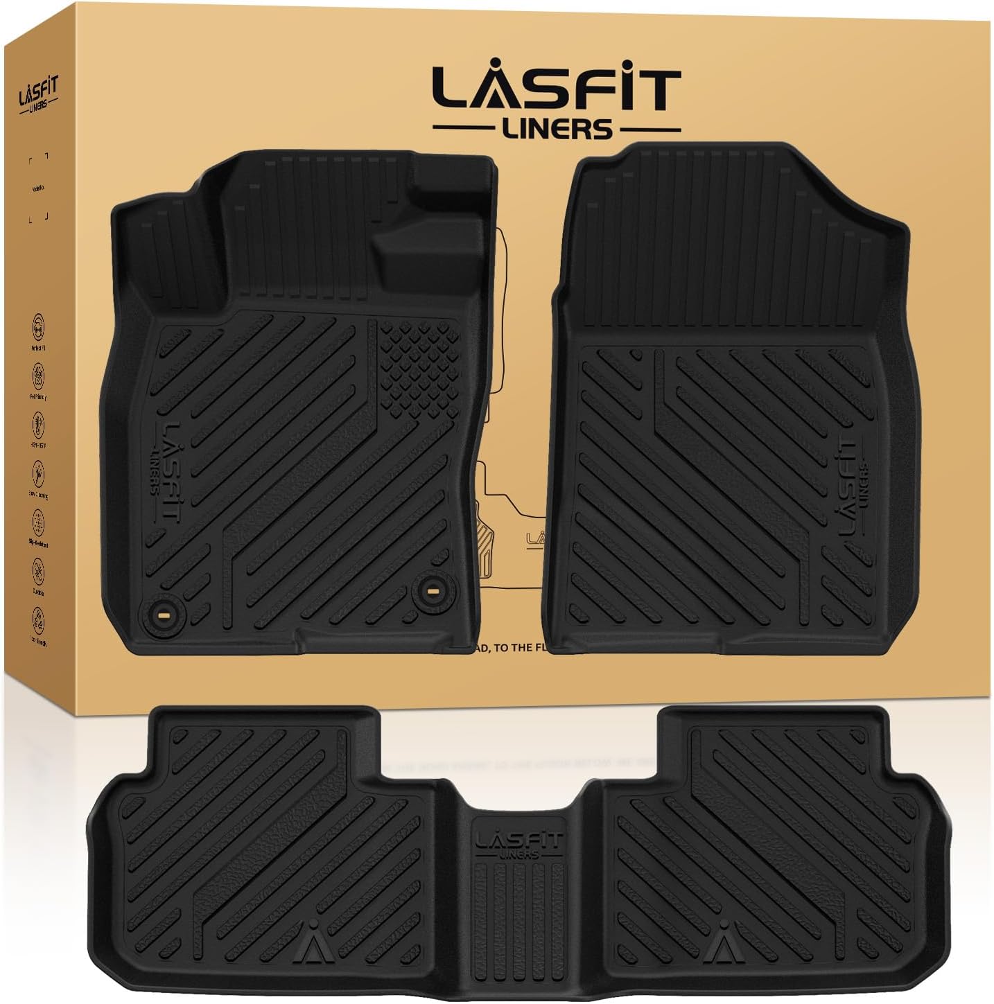 LASFIT Floor Mats for Honda CR-V 2026 2025 2024 2023 (Gasoline & Hybrid & e:FCEV), All Weather TPE Custom Fit Anti-Slip Pet Friendly Car Liners, 1st & 2nd Row Black