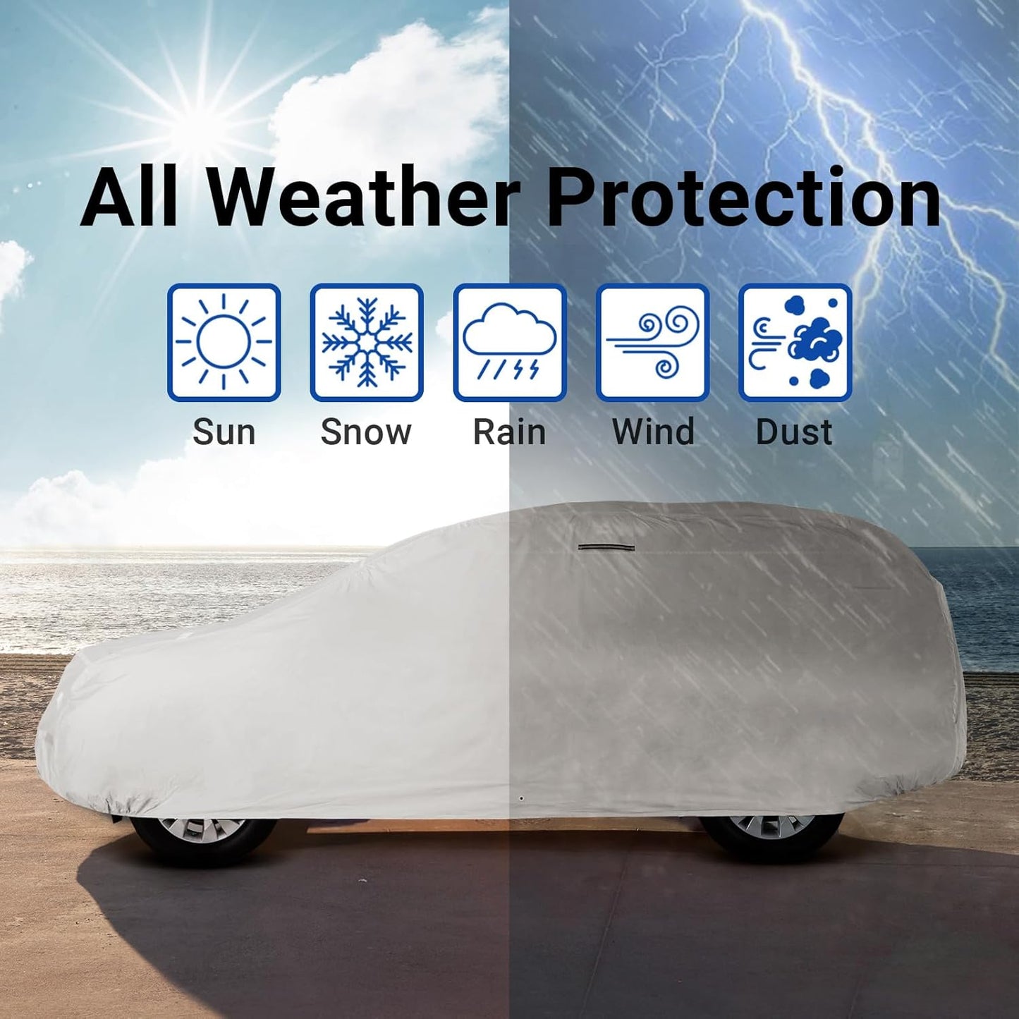 iCarCover 15-Layer Car Cover Waterproof All Weather | Premium Quality Car Covers for Automobiles, UV Protection, El Camino, Impala, Bel Air, Monte Carlo, Galaxie, Charger, Size C21 (See Size Chart) - Colors C
