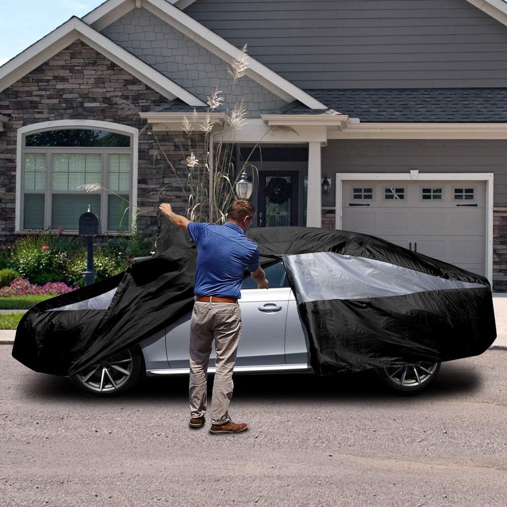 Titan Jet Black Poly 210T Car Cover for Sedans 186-202". Waterproof, UV Protection, Scratch Resistant, Driver-Side Zippered Opening. Fits Camry, Accord and More.