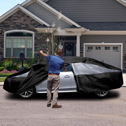 Titan Jet Black Poly 210T Car Cover for Sedans 186-202". Waterproof, UV Protection, Scratch Resistant, Driver-Side Zippered Opening. Fits Camry, Accord and More.
